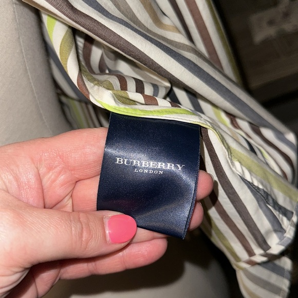 Burberry London Vintage Green Color Palette 100% Cotton Button Down - Picture 7 of 8